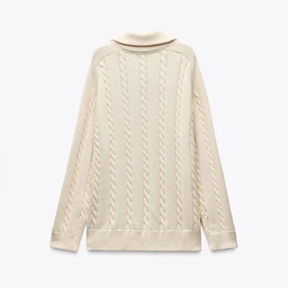 ZARA Women’s Cream Cotton Cable-knit Polo Dad Sweater with Zip Collar | XL NWT - Picture 8 of 13